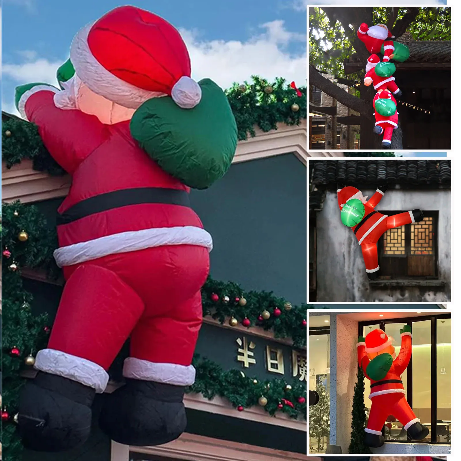 

2M Huge Christmas Decoration Inflatable Santa Claus Climbing Wall Shop Atmosphere Store Yard Garden Decoration Scene Layout