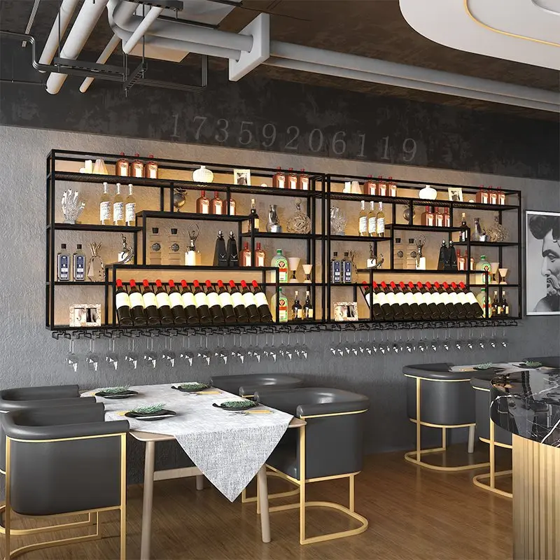 

Wine rack bar display cabinet wall-mounted bar counter rack iron