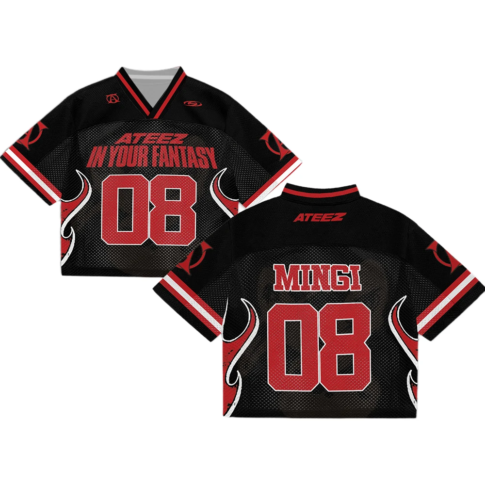 American Retro Sports Jersey with Flame & Dark Elements ATEEZ Fan