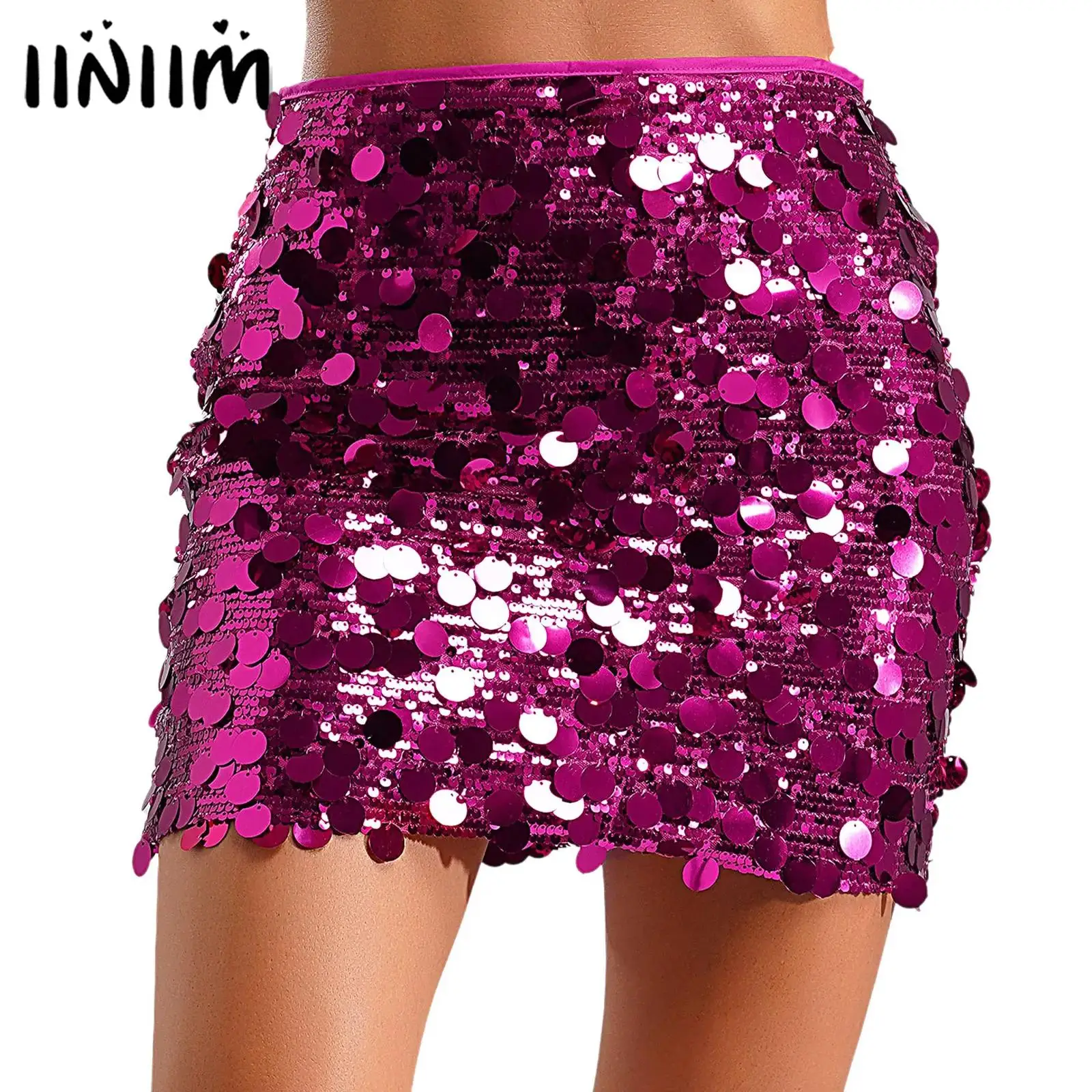 

Womens Shiny Bodycon Mini Skirts Glitter Party Rave Skirt Sparkly Sequins Skirt Music Festival Clothings Rave Party Clubwear