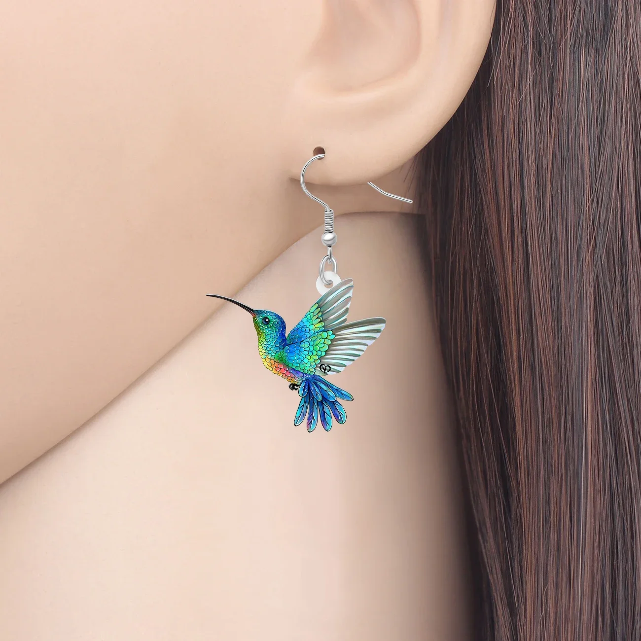 WEVENI Acrylic Drop Dangle Blue Flying Hummingbird Earrings Trendy Bird Jewelry for Women Girls Kids Charms Gifts Decorations