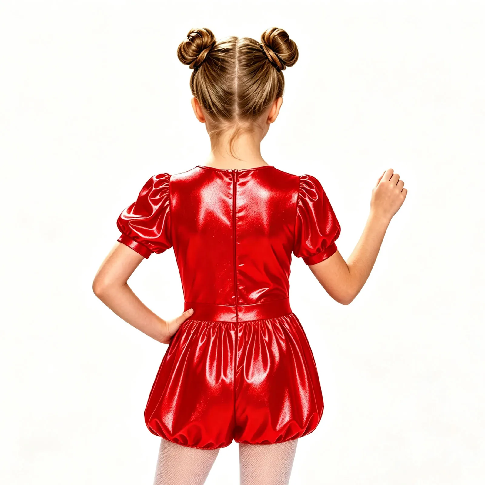 Girls Ringmaster Jumpsuit Circus Costume Rompers Short Puff Sleeves Sequins Color-blocked Bodysuit Halloween Lion Tamer Dress Up