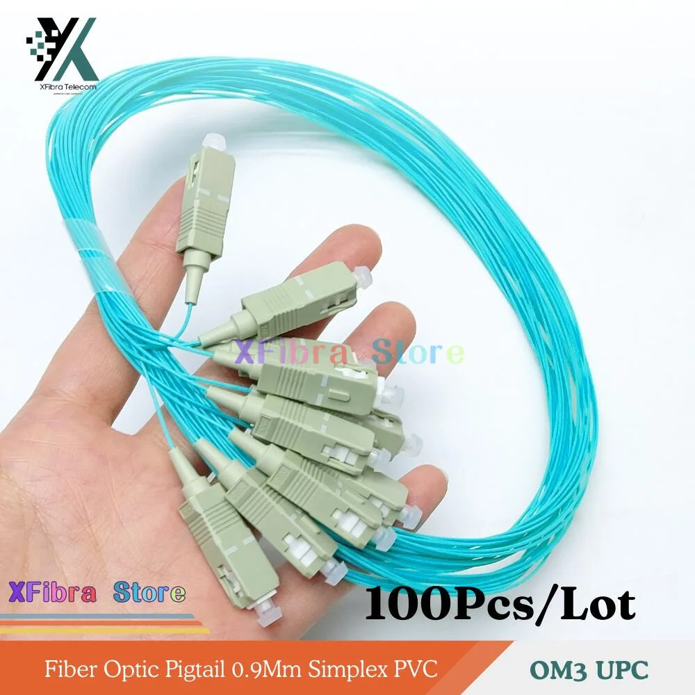 100PCS Fiber Optic Pigtail 0.9Mm Simplex PVC 10 Gigabit Multimode OM3 SC UPC FTTH