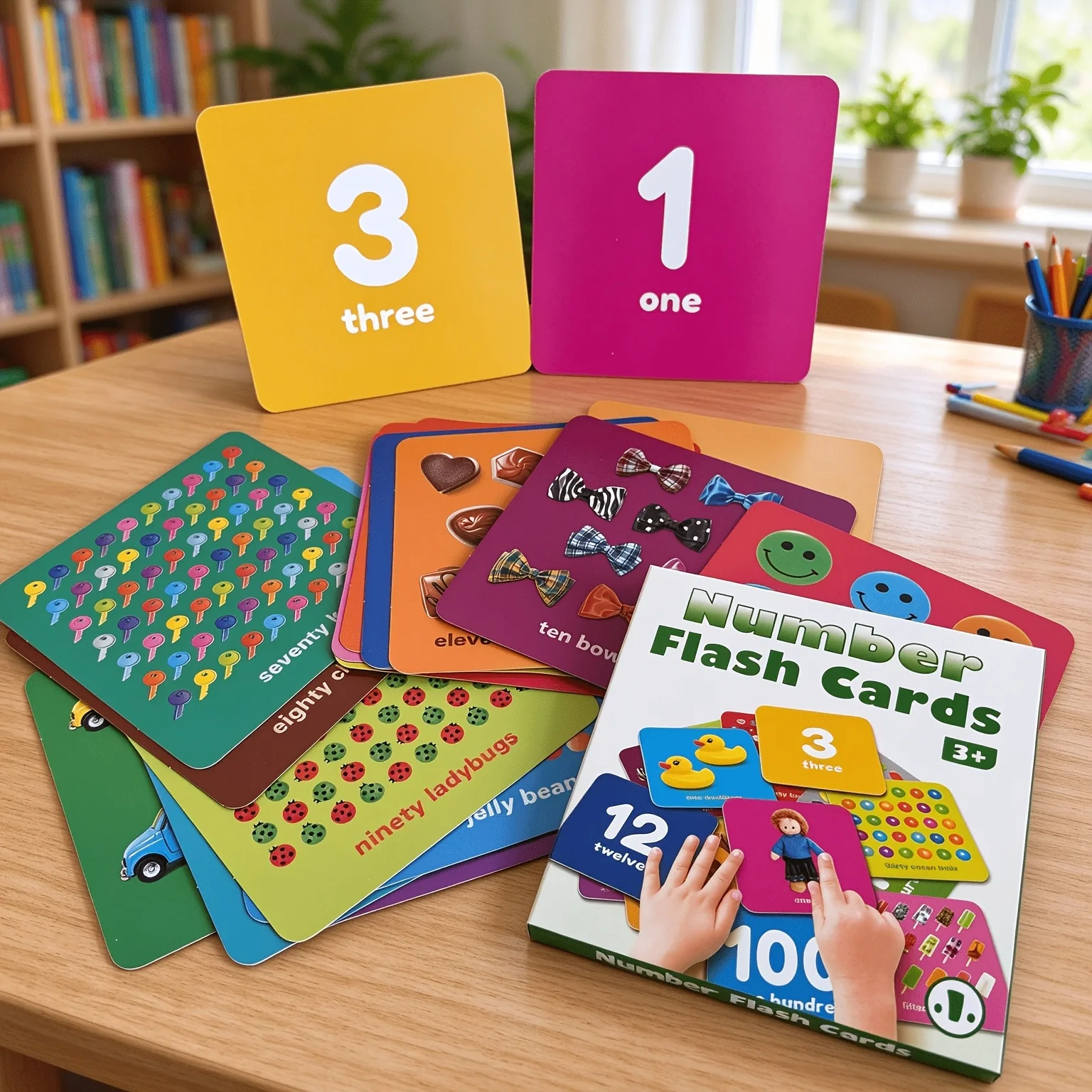 Numbers 1–100 Learning Flashcards – English Counting Card Set, Educational Materials, Visual Learning Cards
