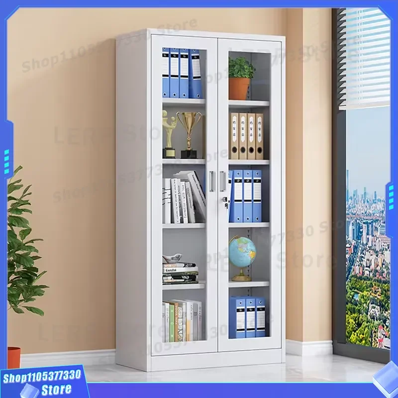 Durable Steel File Cabinet with Glass Door and Lock Adjustable Shelves Office Furniture Storage Display Unit for Home