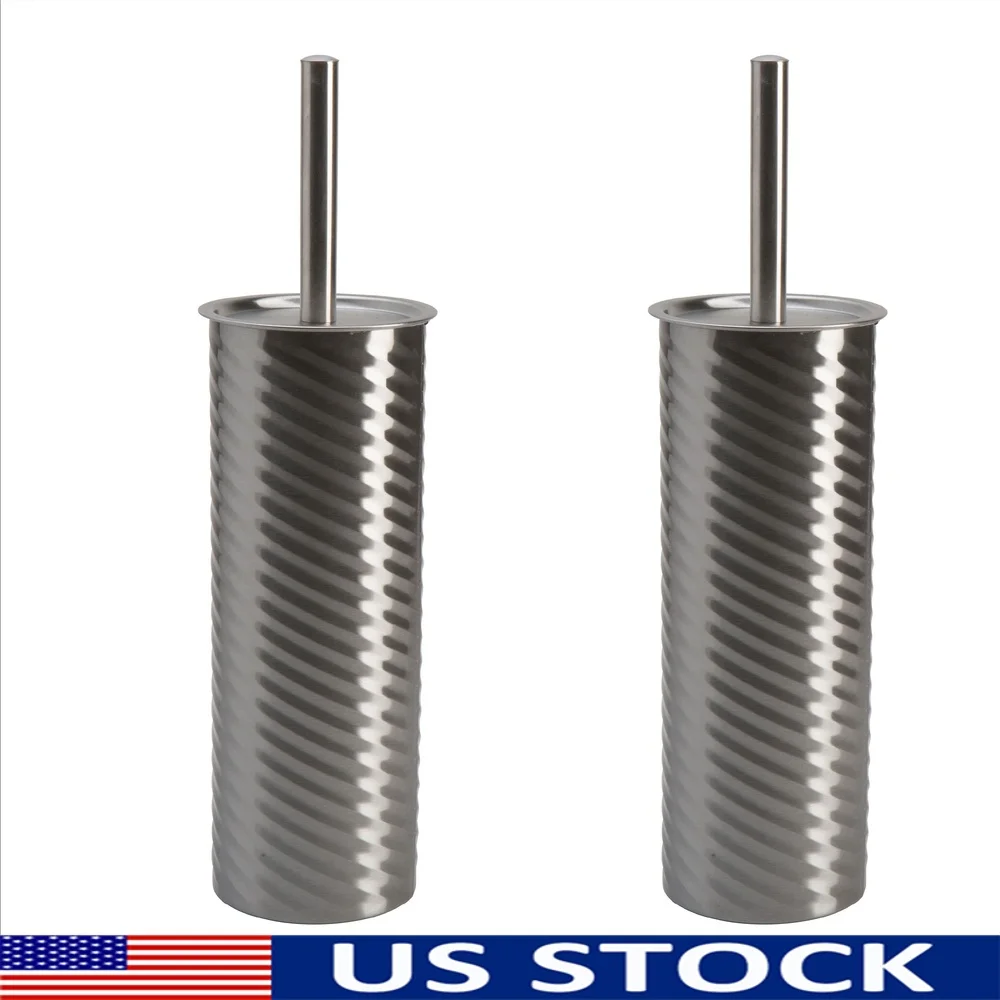 

2 Pack Chrome Toilet Brush Set with Decorative Holder Self-Closing Bacteria Resistant Durable Bristle Brush Spotless Bathroom