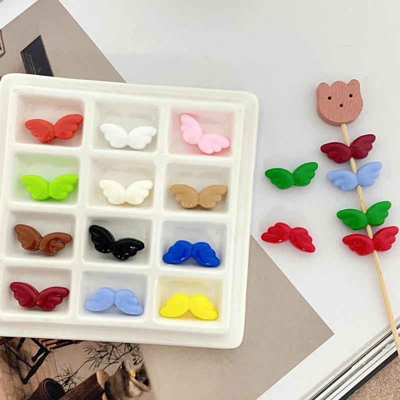 100PCS 9x21mm Acrylic Solid Color Small Wings Straight Hole Beads DIY Phone Strap Keychain Hair Tie Jewelry Components Material