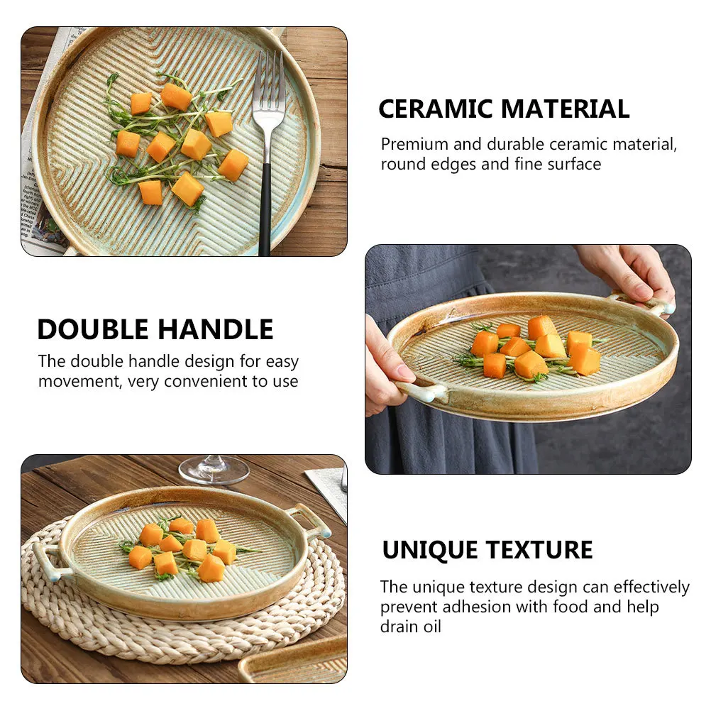 

Double Ear Baking Pan Dishes for Oven Tray with Lid Ceramic Casserole Retro Dinnerware