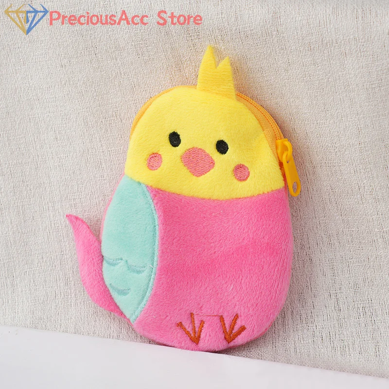 New Cartoon Parrot Small Bag Children's Plush Zero Wallet Pendant Wallet Bags Earphones Data Cable Storage Bag Accessories