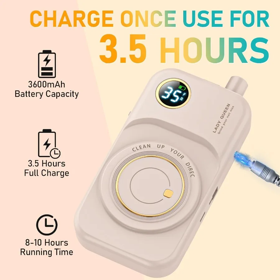 Portable Electric Nail Drill with 35000RPM Speed for Professional Manicure and Gel Polish Removal: Rechargeable Cordless EFile