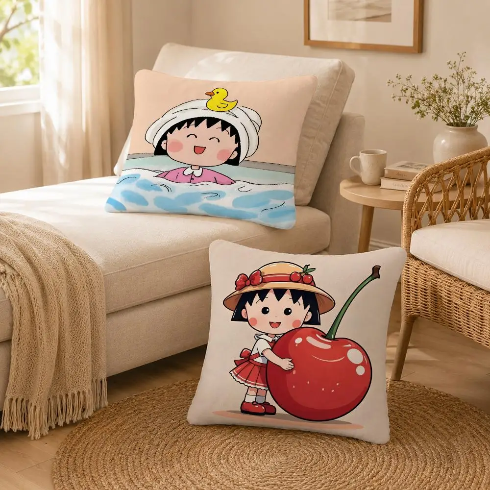 Anime Family Chibi Maruko-chan Cushion Cover Soft Throw Pillow Cover Washable Plush Cushion Case for Sofa Bed Living Room