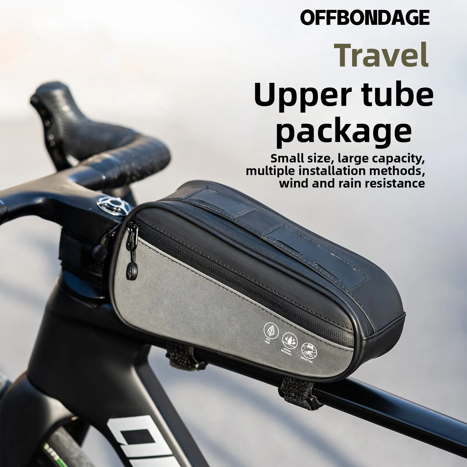

OFFBONDAGE Bike Bag Cycling Top Front Tube Frame Bag PU Waterproof Large Capacity Lightweight Reflective MTB Road Bike Riding