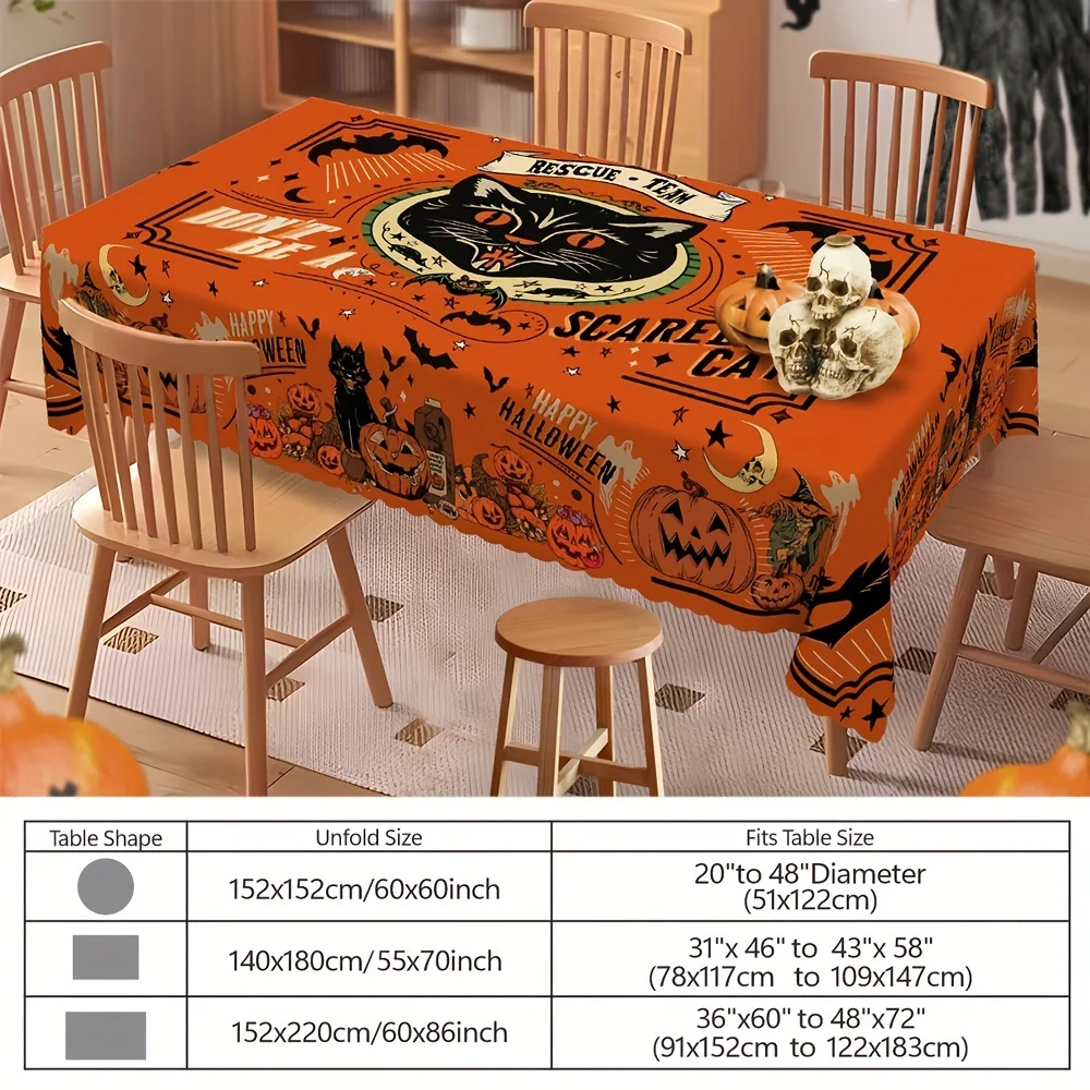 One rectangular circular tablecloth, Halloween tablecloth, black cat pumpkin vintage tableclothzyc