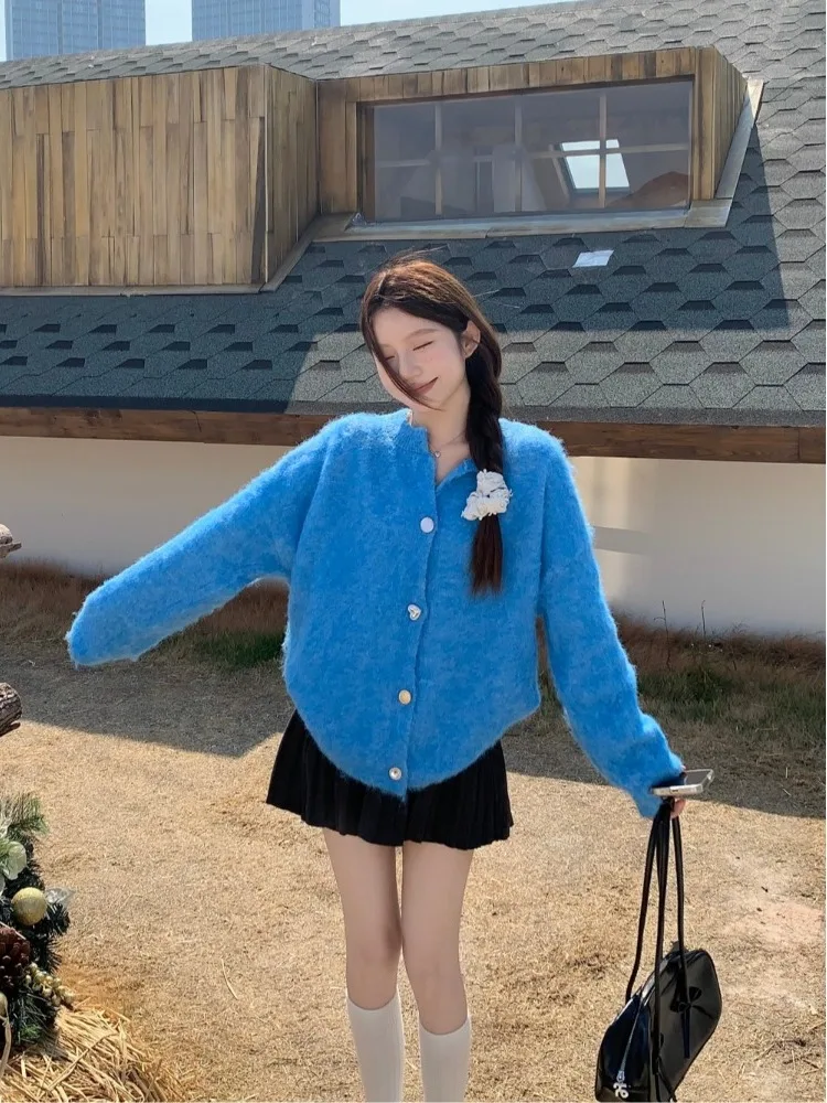 

Premium Soft Klein Blue Knitted Sweater Jaet Women's Loose Long Sve Casual Top Autumn New Sle Comfortable round Ne