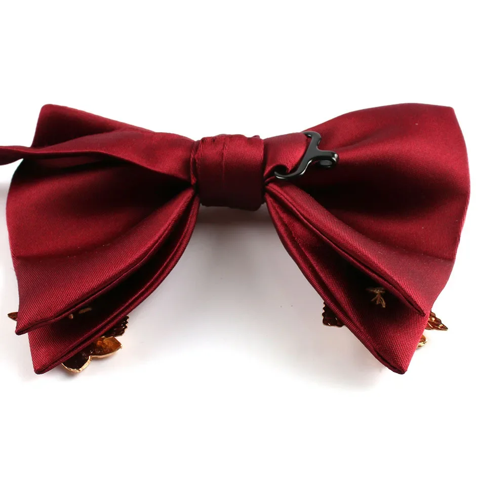 New red men\'s solid color big bow tie tuxedo Korean version casual horn groom suit bow