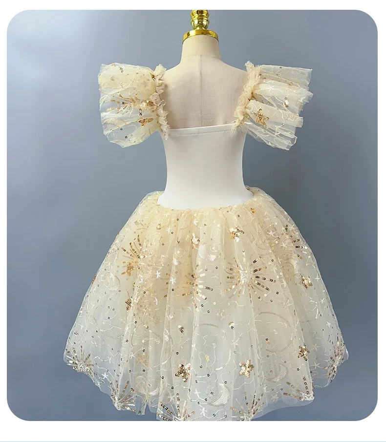 Robe Tutu de Ballet romantique pour enfants, jupe de danse pour filles, jupe de Ballet à paillettes dorées, vêtements de spectacle de Ballet, robe de princesse longue