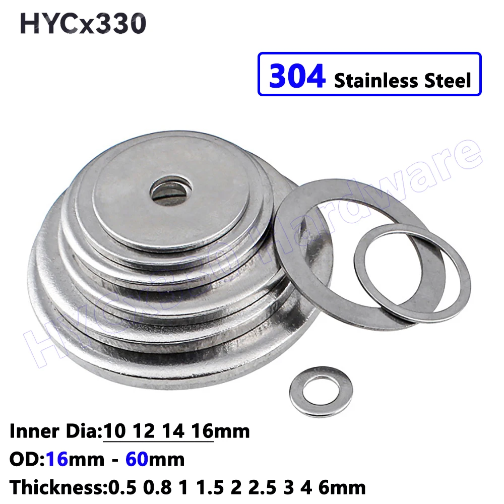 304 Ultra Thin Flat Washer ID 10 12 14 16mm A2 Stainless Steel Adjusting Shim Gasket Thickness 0.5 0.8 1 1.5 2 2.5 3 4 6mm