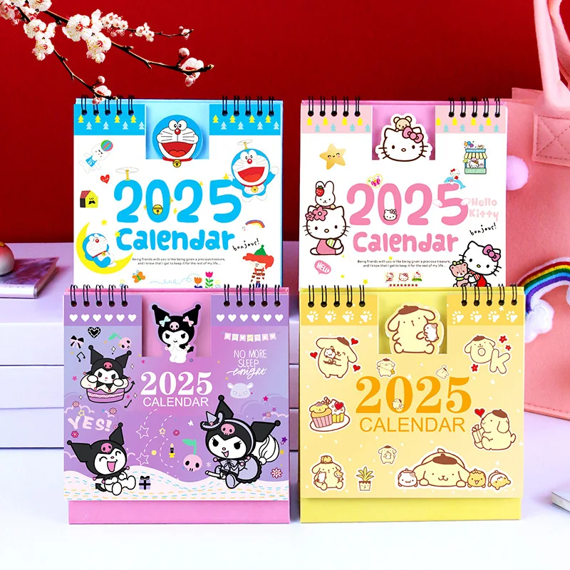 Hello Kitty 2025 Calendar Sanrio Desk Calendar Ornament Cartoon Kawaii Planner Agenda Daily Monthly Stationery Office Supplies