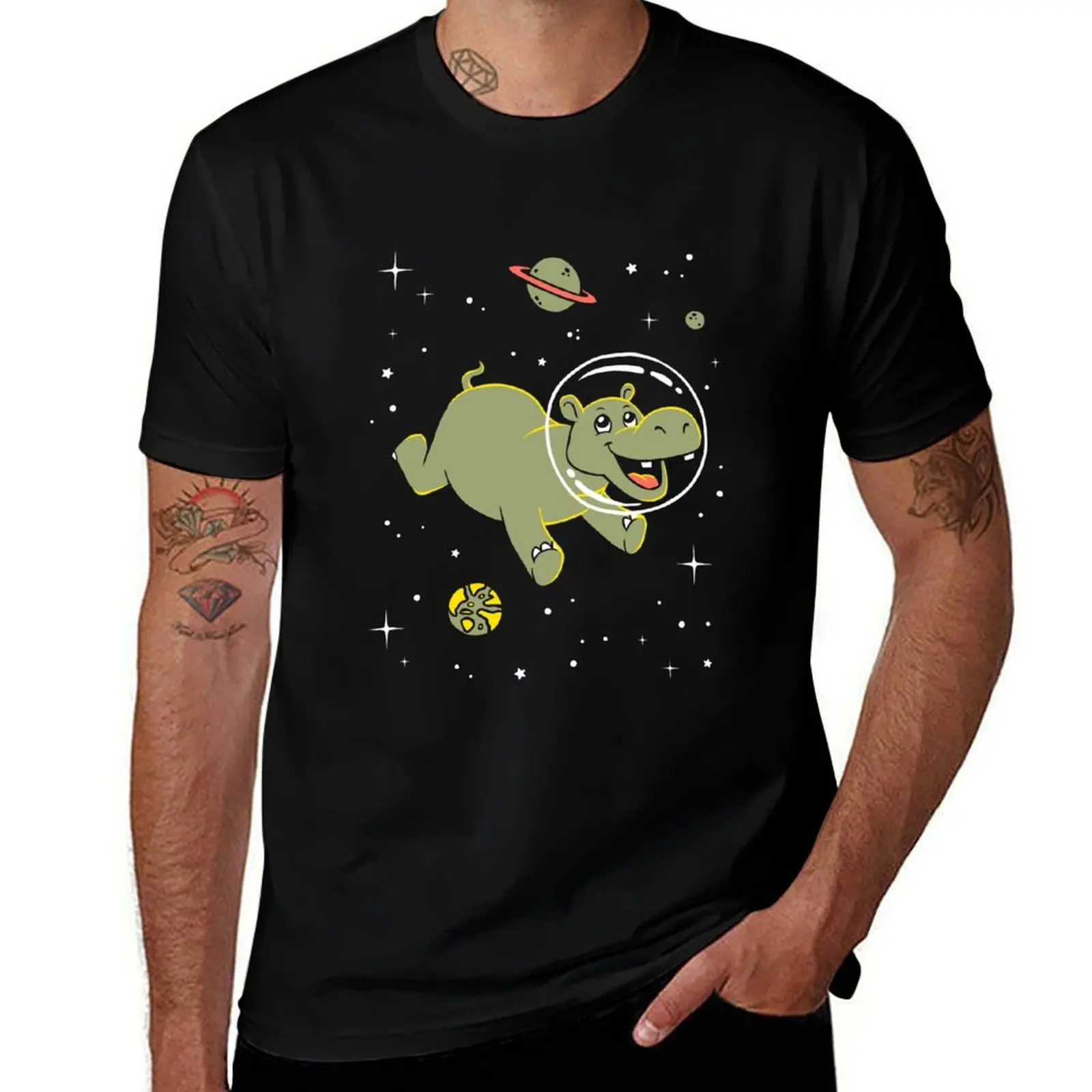 

Hippo In Space T-Shirt mens graphic t shirts funny t shirts man cotton tshirt 100% T-shirt
