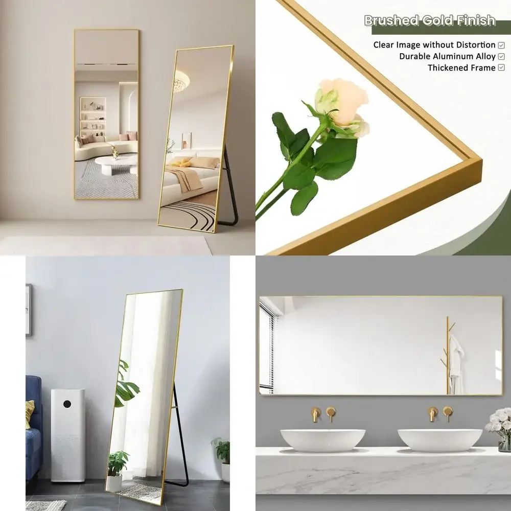 Grote vloerstaande spiegel met standaard, 64 x 21, muurhangende spiegel over de volledige lengte voor slaapkamer, ideaal voor volledige lichaamsbekijken