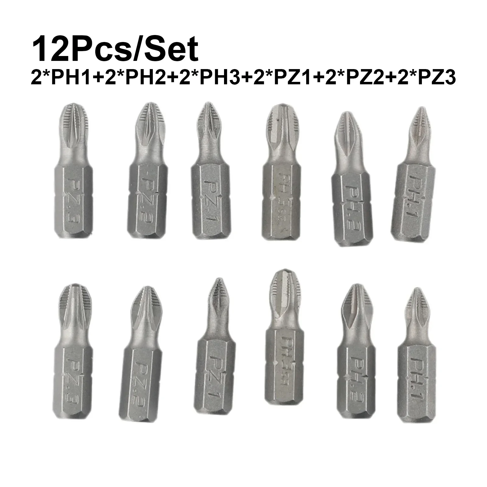 

12pcs/set 25mm Cross Screwdriver Bits Set 6.35mm Hex Shank Magnetic Non-Slip Drill Batch Head PH1 PH2 PH3 PZ1 PZ2 PZ3