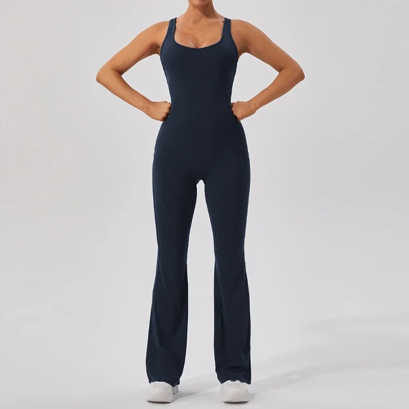 Alpha Tight Fitting One-piece Pilates Jumpsuit Hollow Out Back Design Sports Bodysuits Fitness Training Tracksuits