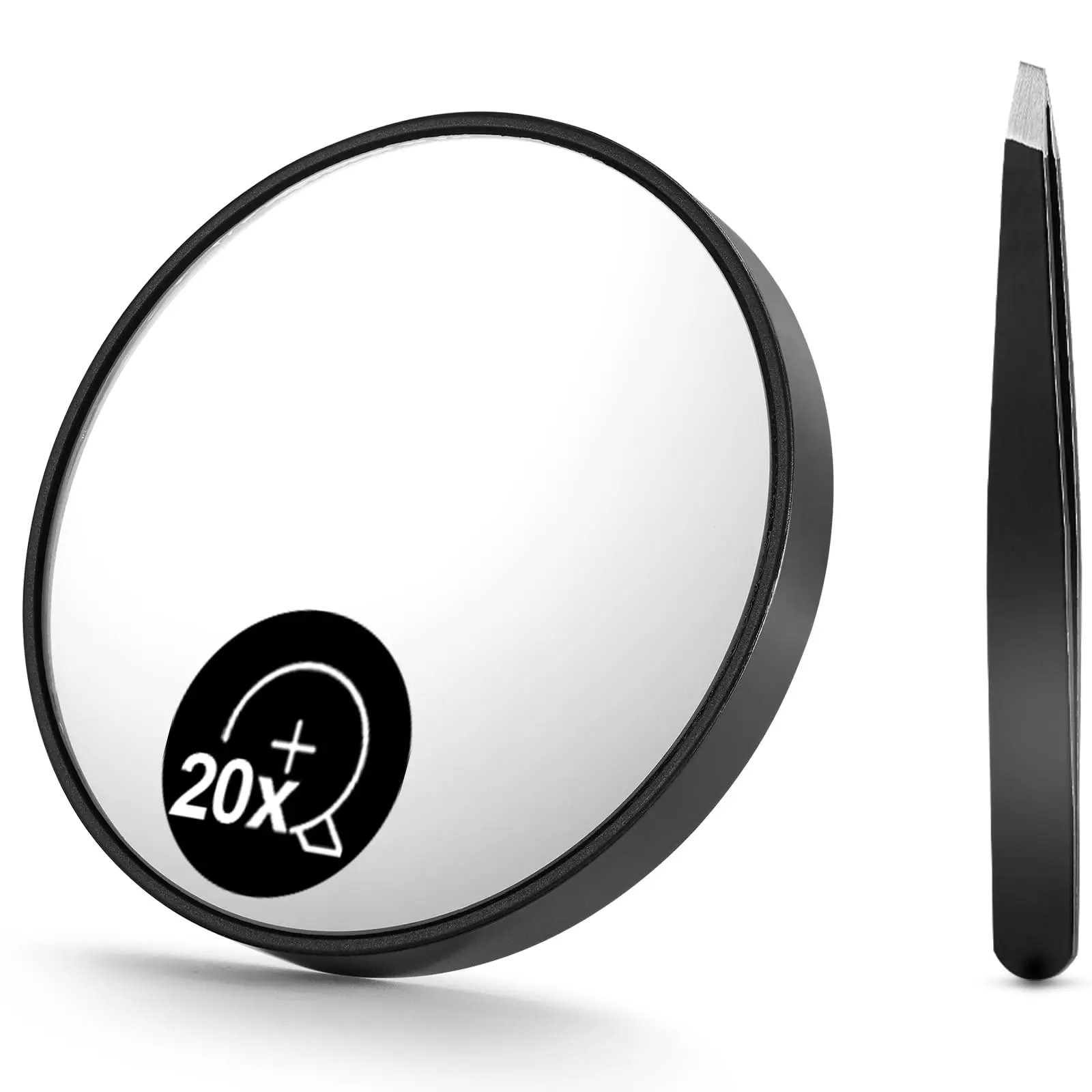 

20X(200R) Magnifying Mirror and Eyebrow Tweezers Kit, 3.5" Two Suction Cups Magnifier Travel Set