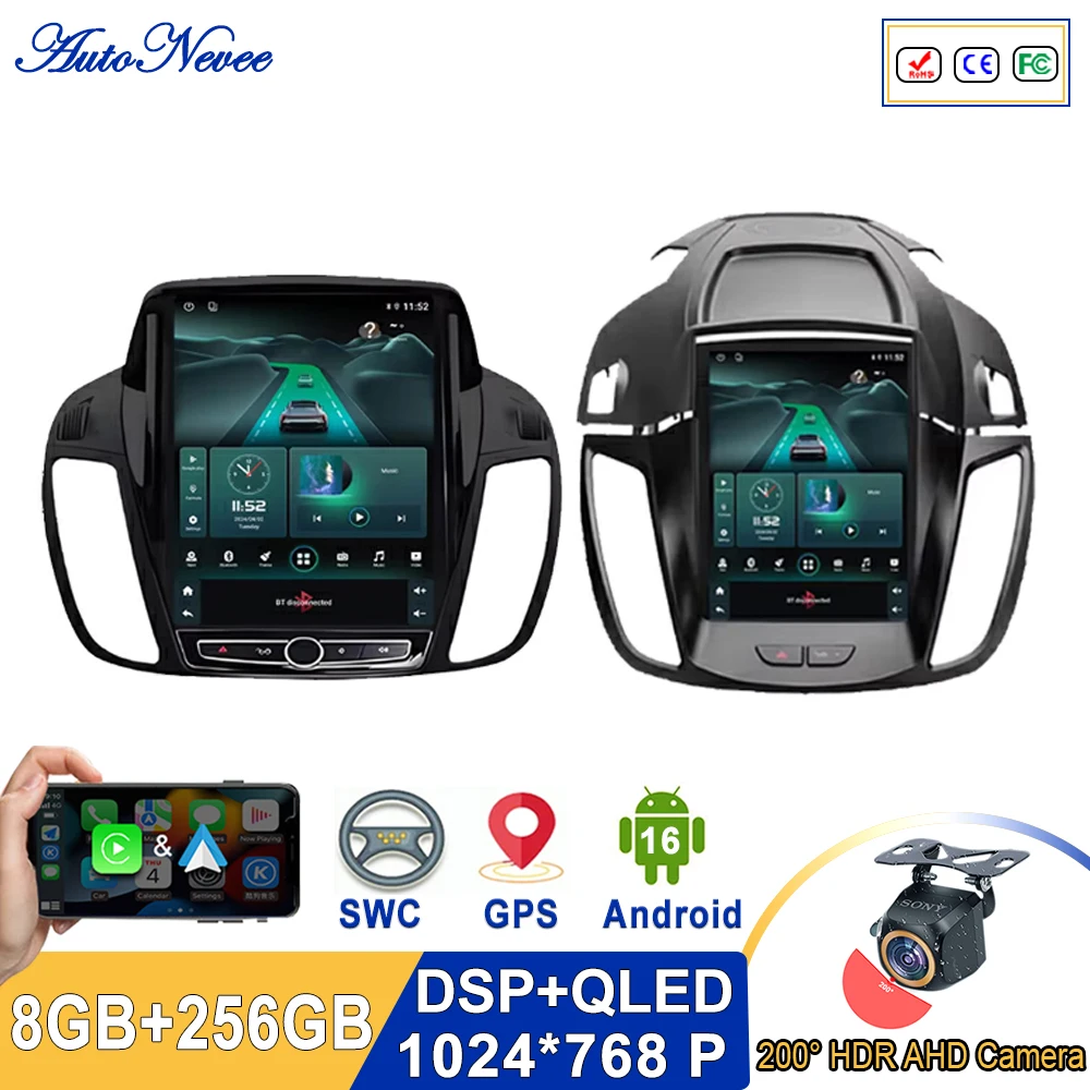 Unidade Multimídia Android 16 de 9,7 Polegadas para Ford Kuga 2 Escape 3 2012-2019, Reprodutor de Carro, GPS, Estéreo, Navegação, Rádio Automotivo, Câmera de Painel