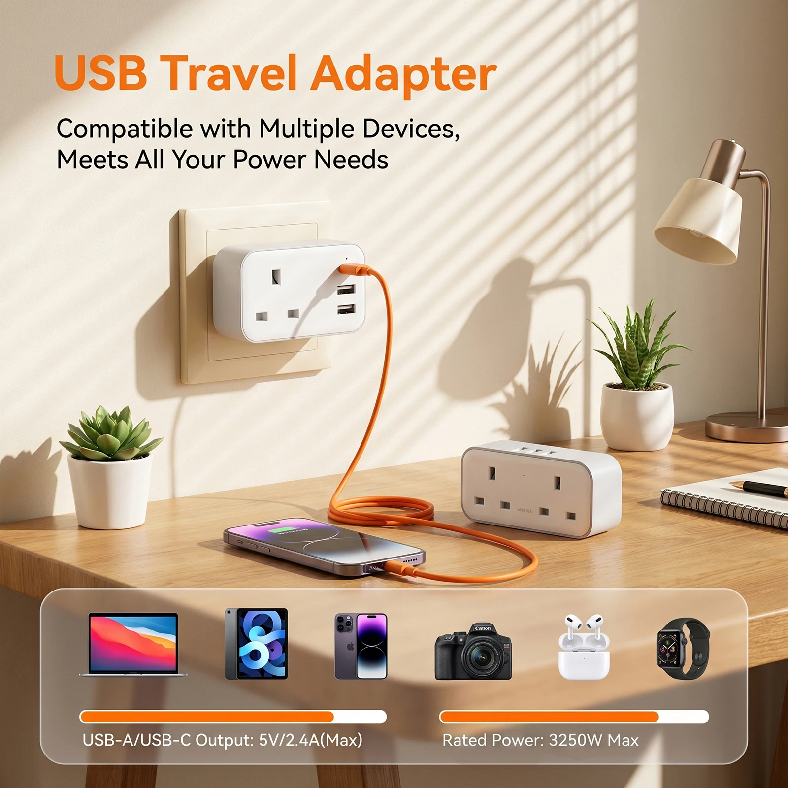 UK To Australia Plug Adapter with 3 USB, China New Zealand Australian Plug Adaptor from UK, 4-in-1 Earthed AU Travel Adapter