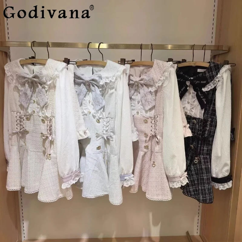 

Liz Dress Set Autumn New Girls Woman's Sweet Cute Bow Slim Fit Long Sleeve Tops Shorts 2 Piece Sets Princess Lolita Outfits