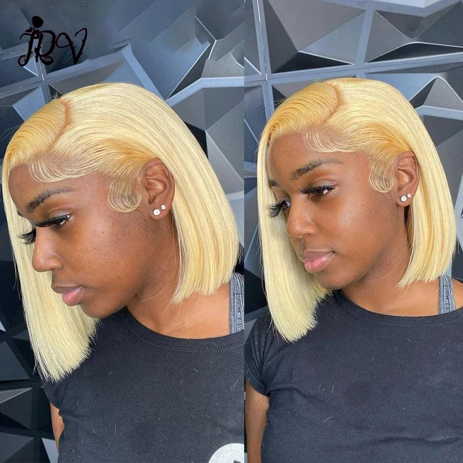 

613 Blonde Bob Wig Human Hair 13x4 HD Transparent Lace Front Straight Short Wigs 180% Density Baby for Black Women