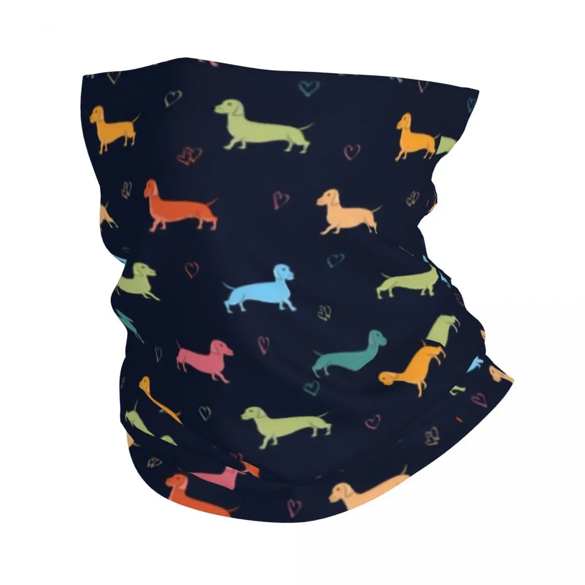 Colorful Dachshund Hearts Bandana Neck Warmer Women Men Winter Ski Hiking Scarf Gaiter Sausage Dog Face Cover