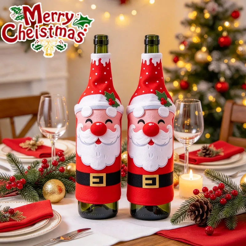 1-10PCS Christmas Wine Bottle Covers Santa Claus Snowman Cartoon Bottle Decorations for Restaurant Table Holiday Party Decor