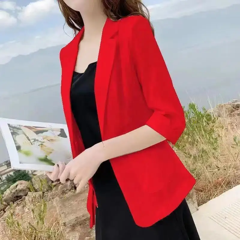 2024 Spring and Summer Temperament Commuting Simplicity Fashion Slim Fit Solid Color Versatile Three Quarter Suit Coat for Women