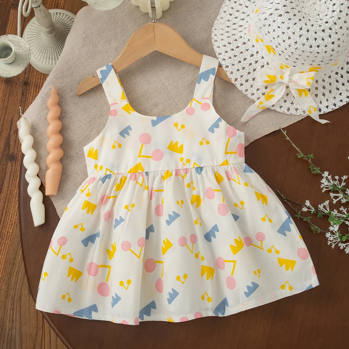 Baby Girl Dress Summer Cotton Geometric Pattern Wing Suspender Cartoon Baby Dresses Cute Casual Beach Baby Girl Clothing
