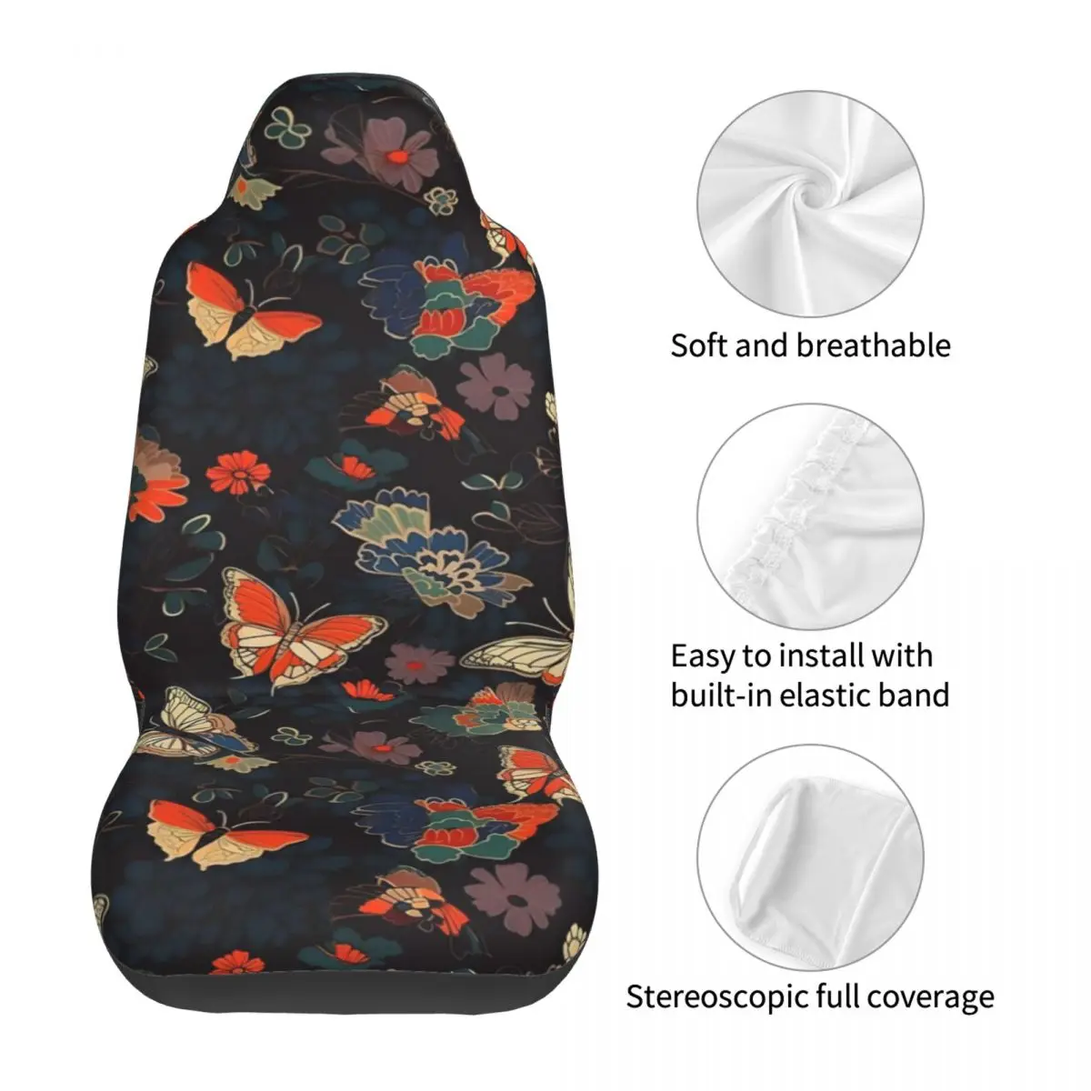 Japanese Butterfly Patterns Car Seat Cover Custom Printing Universal Front Protector Accessories Cushion Set