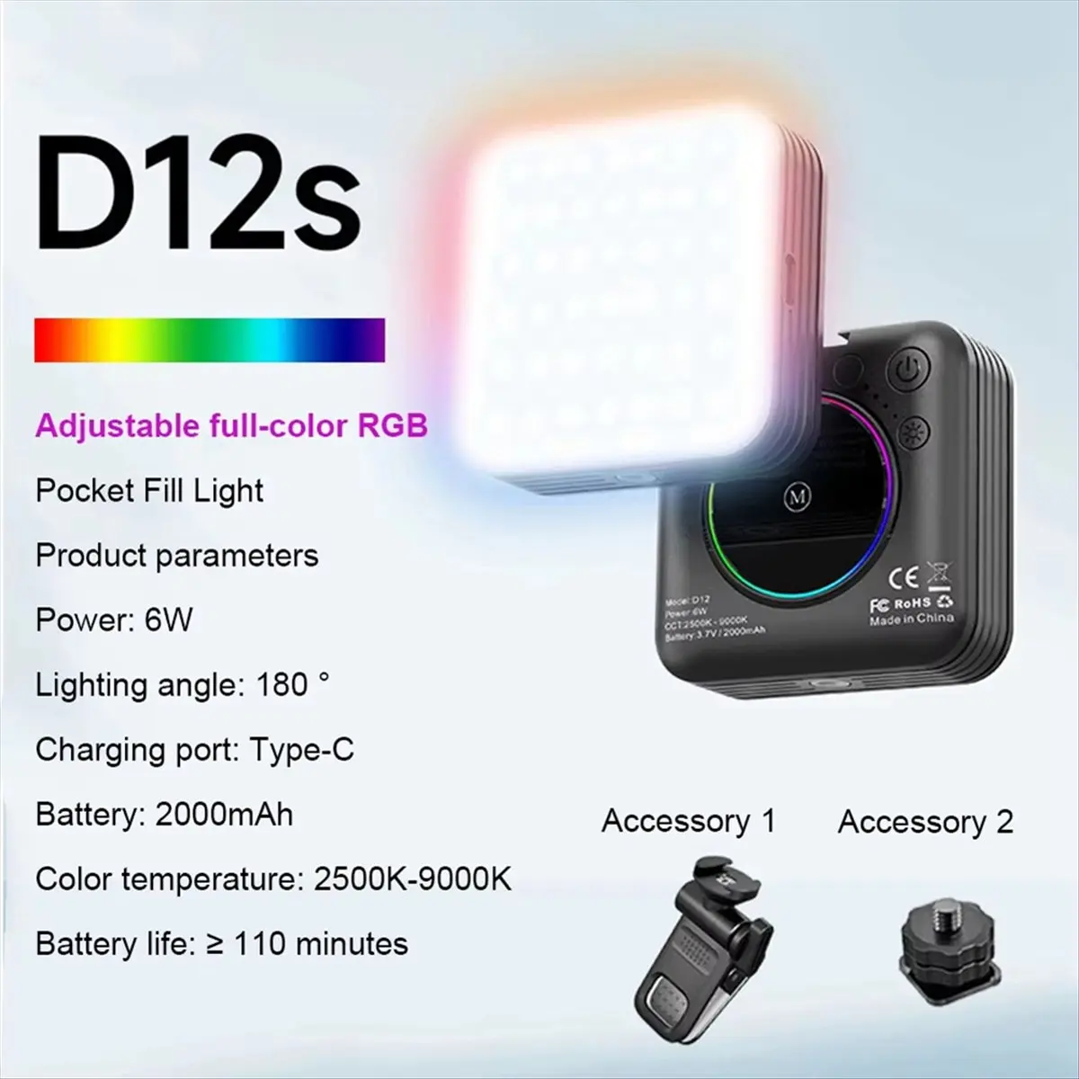 

【A90U】MiniPocket RGB Fill Light Portable Photography LED Video Light for Mobile Phone Selfie Live for Camera Laptop RGB Lamp,B