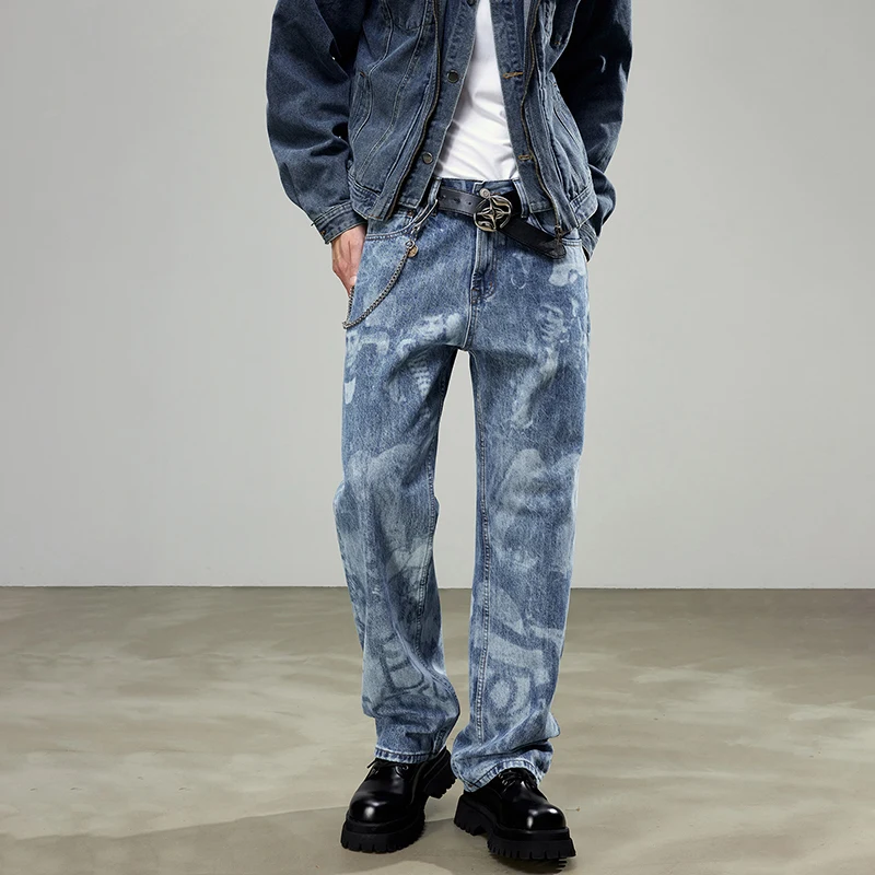 

JK9237 New tide brand street American hip-hop style loose washed wide-leg jeans men's niche casual trousers