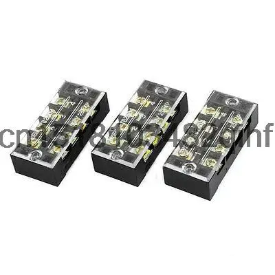 3 Pcs 600V 25A 4 Positions 4P Dual Rows Covered Barrier Screw Terminal Block