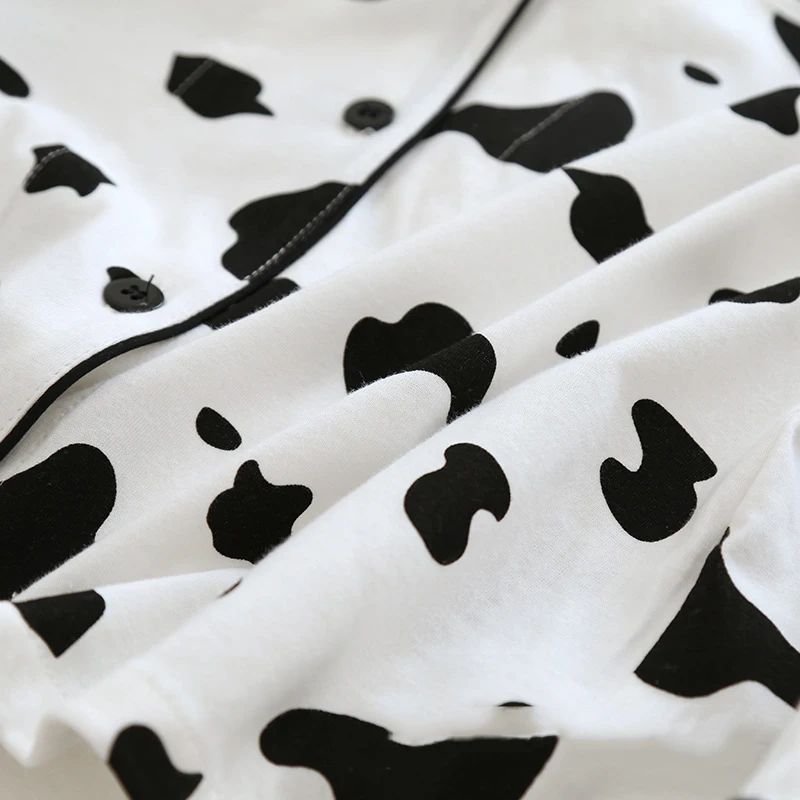 Novelty Print Cows Couple Pajamas Trouser Suits Casual Loose Elastic Waist Pijamas Sleepwear with Pocket Soft Cotton Home Wear