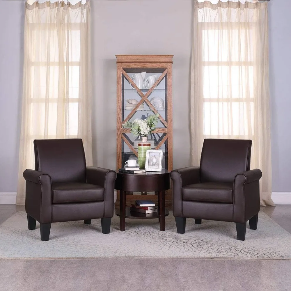 

Leather Accent Chairs Set of 2 Century Living Room Chairs Upholstered Comfortable Reading Chair Fake Leather Arm Chair