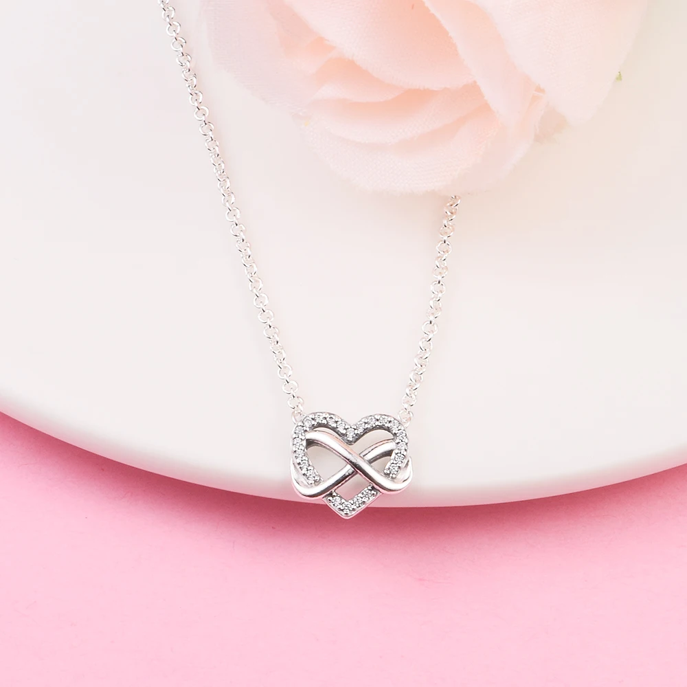 Sparkling Infinity Heart Collier Necklace Ketten Fashion S925 New Sterling Silver Collier Choker Jewelry Female Chain Necklaces