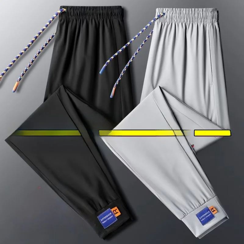 

Ice Silk Loose Fit Spor Pants for Men Summer Thin Model ey Versatile Casual Trousers mid Waist Slightly Stretchy