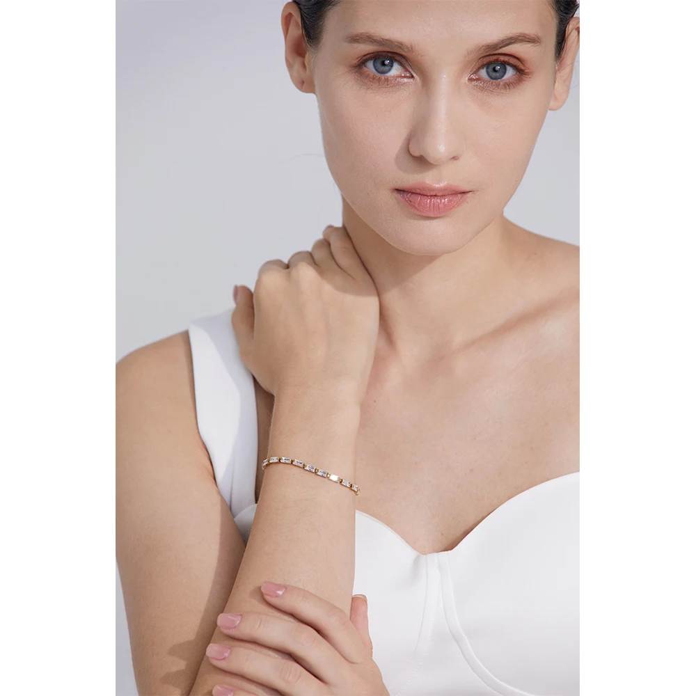 Yhpup Waterproof Fashion White Green Cubic Zirconia Stainless Steel Gorgeous Necklace Bracelet Elegant Charm Jewelry Sets Women