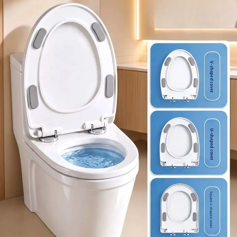 Bathroom Toilet Seat Cover Easy Installation Elongated Oval Seat Widened Arc Toilet Lid Round Toilet Cover Silent Closed Seat