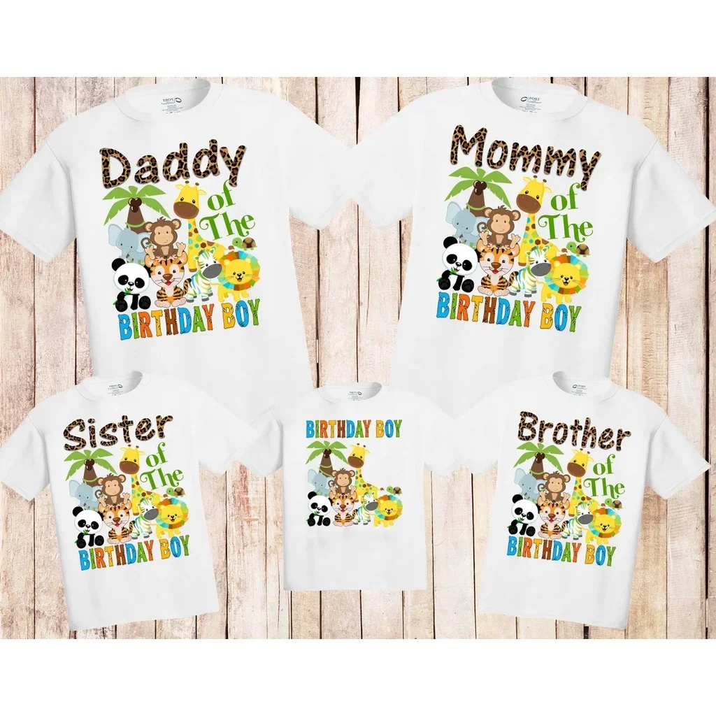 

Safari Jungle Family Matching Tshirt Birthday Boy Party Clothes Personalized Funny Zoo Panda/monkey/lion Print T Shirt