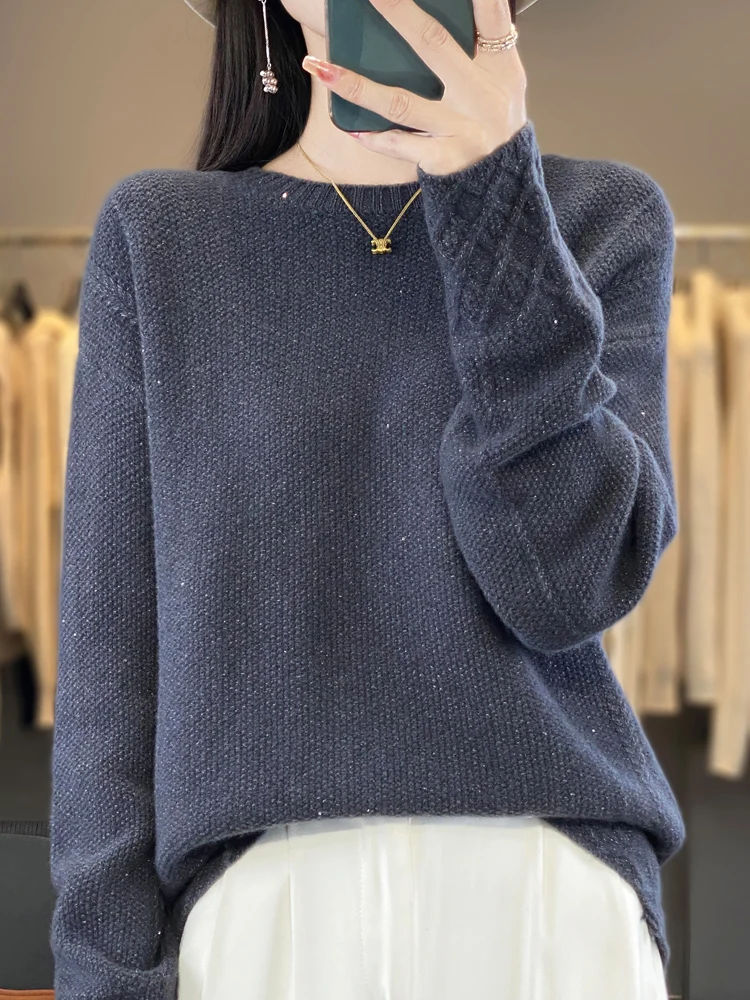 

New Women 100% Merino Wool O-Neck Sweater Long Sleeve Cashmere Pullover Soft Warm Casual style Suitable Fashion Autumn Winter