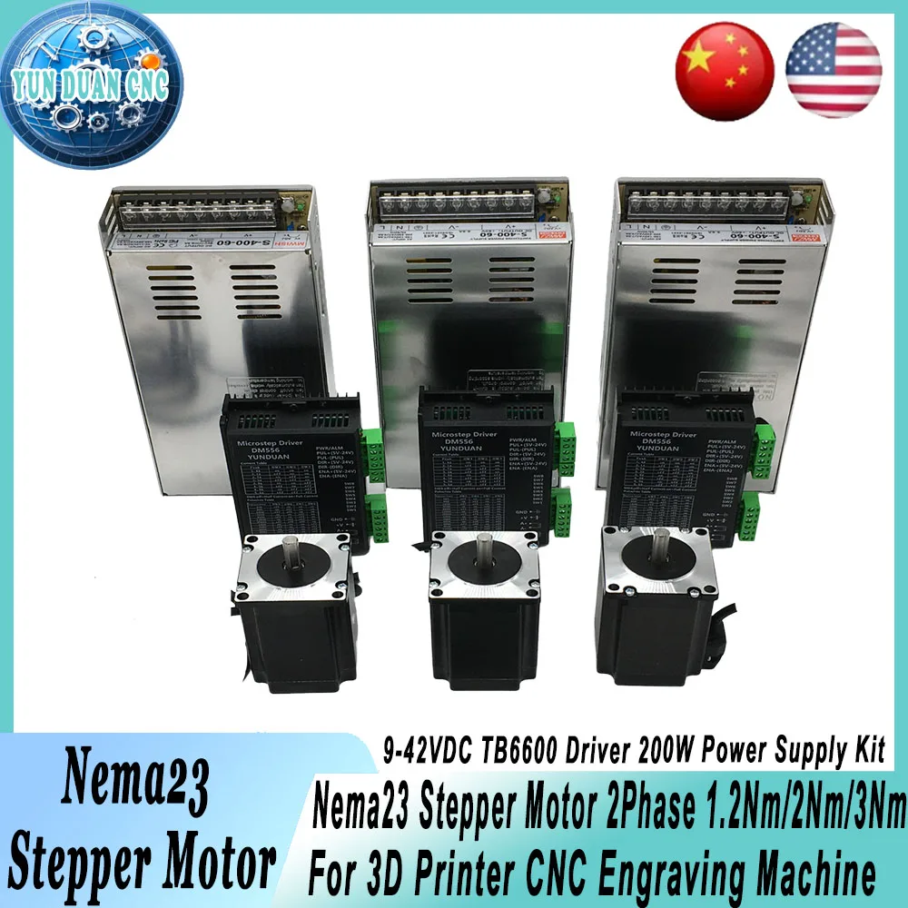 Nema 23 Stepper Motor Single Shaft 8mm 3A 1.2Nm 2Nm 3Nm 200W Power Supply Driver Kit For CNC Engraving Machine Router 3D Printer