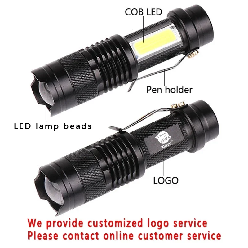 Mini Portable Q5 Led  Flashlight Built In Battery Zoom Torch COB Lamp 2000 Lumens Adjustable Pen Light Waterproof for Outdoor