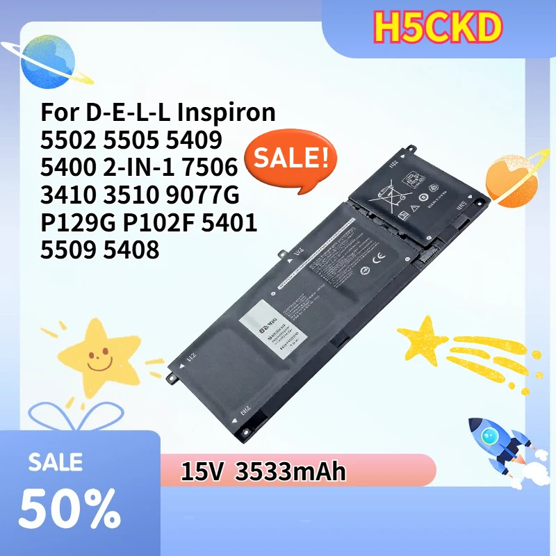 

3533mAh H5CKD High quality Laptop Battery For D-ELL Inspiron 5502 5505 5409 5400 7506 3410 3510 9077G P129G P102F 5401 5509 5408